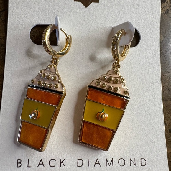 Black Diamond Gold and Orange Earrings - Picture 1 of 3
